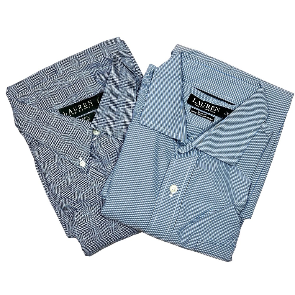 Lot of 2 Lauren Ralph Lauren Button Up Shirt Mens L Blue Pattern Long Sleeve